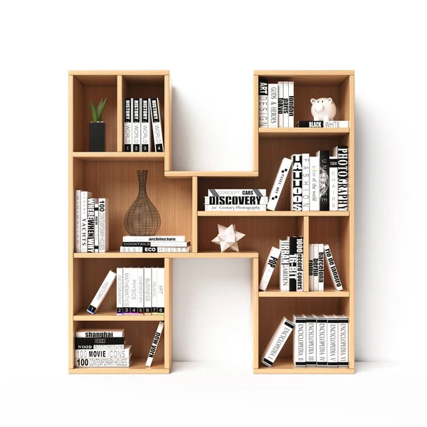 Bookshelves Font Alphabet Form Book Shelves Mockup Font Letter Rendering — Stock Photo, Image