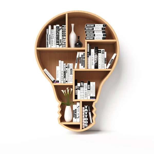 電球の形をした本棚 新しいアイデアブックシェルフコンセプト3Dレンダリング — ストック写真