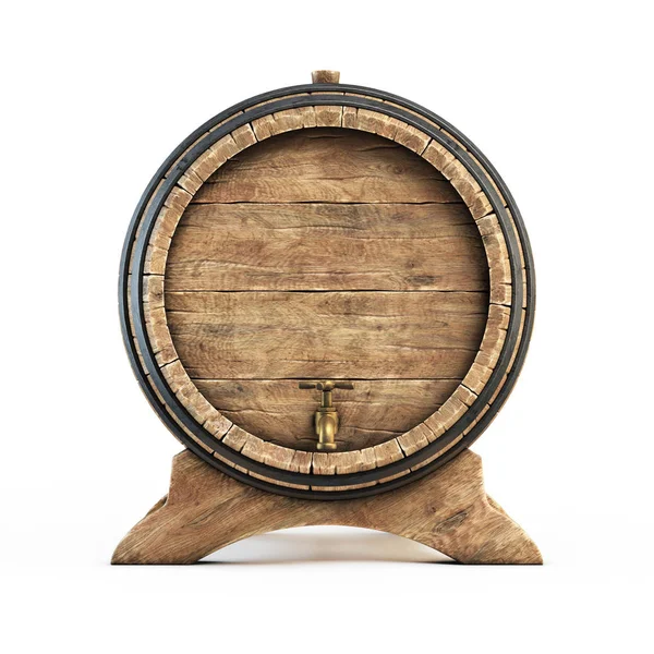 Dřevěný Sud Izolovaných Bílém Pozadí Víno Pivo Alkohol Pít Ukládání — Stock fotografie