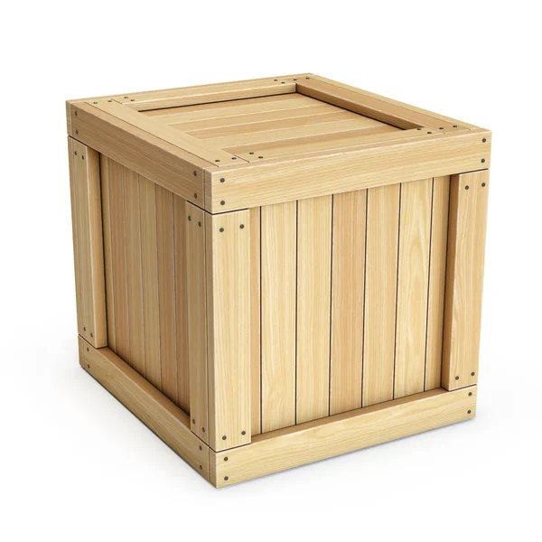 Dřevěné Bedny Boxu Izolovaných Bílém Pozadí Vykreslování — Stock fotografie