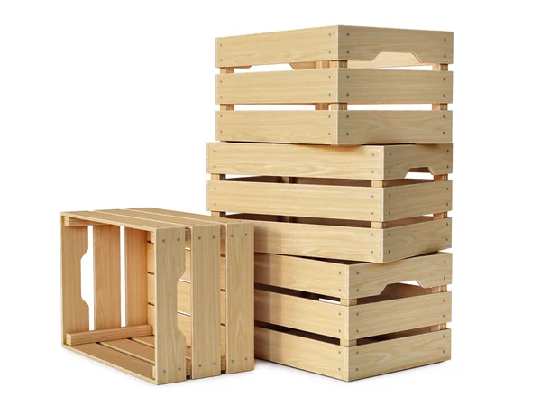 Dřevěné Bedny Zásobník Izolované Bílém Pozadí Vykreslování — Stock fotografie