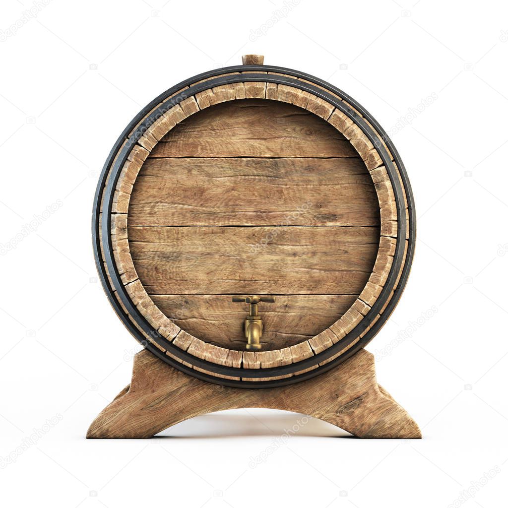 Wooden barrel isolated on white background, wine, beer, alcohol drink storage 3d illustration