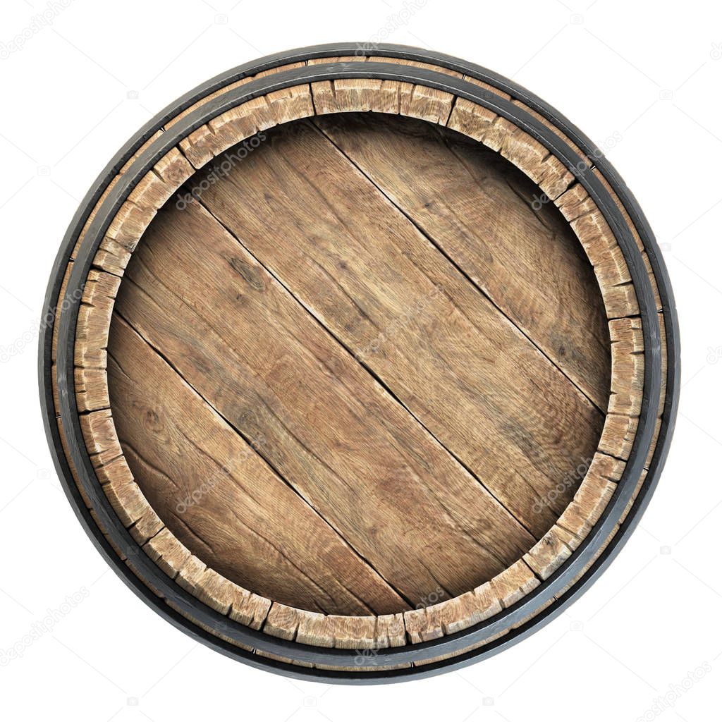 Top view wine barrel over white background 3d illustration