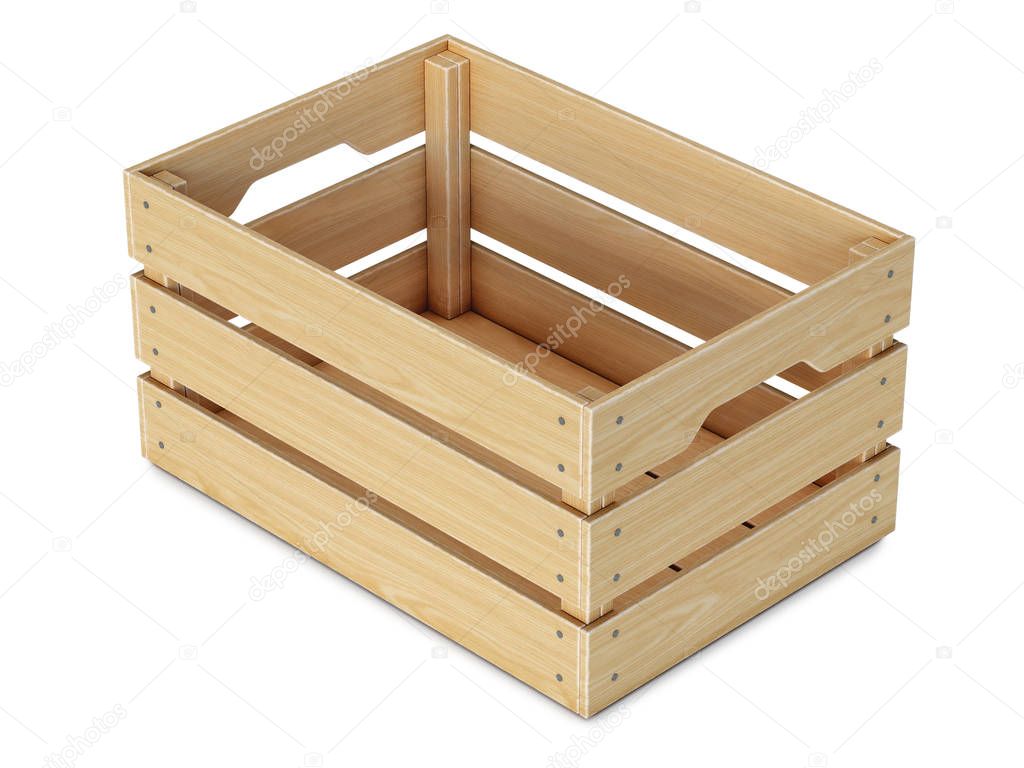 Wooden crate isolated on white background 3d rendering
