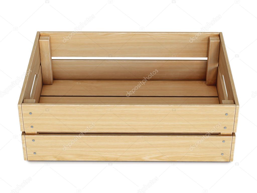 Wooden crate isolated on white background 3d rendering