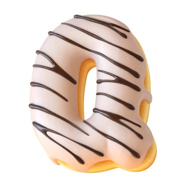 Sırlı çörek yazı tipi 3d render harf Q