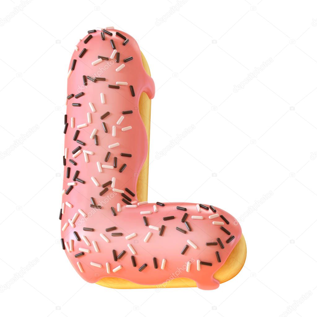 Glazed donut font 3d rendering letter L