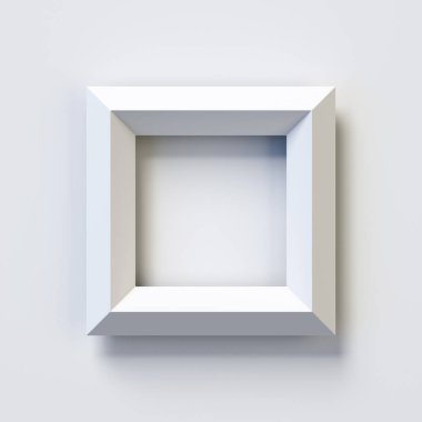 O harfi, kare üç boyutlu yazı tipi, beyaz, basit, geometrik, döküm gölge arka duvara 3d render