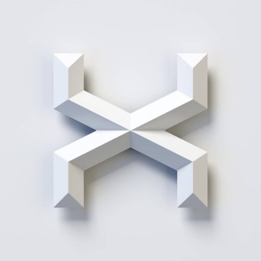 Mektup X, kare üç boyutlu yazı tipi, beyaz, basit, geometrik, döküm gölge arka duvara 3d render