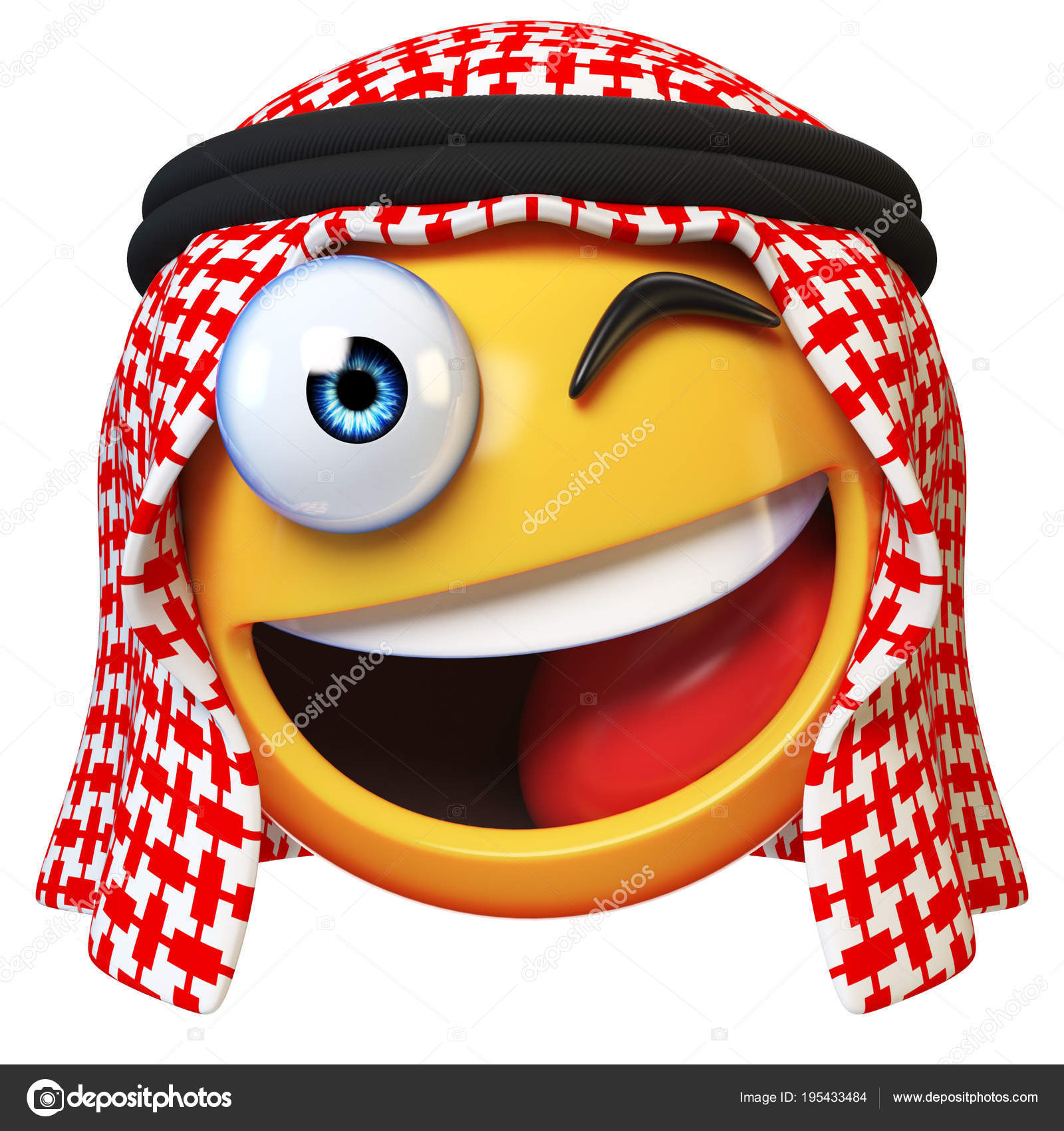 Winking Arab Emoji Isolated White Background Smiling Arabian