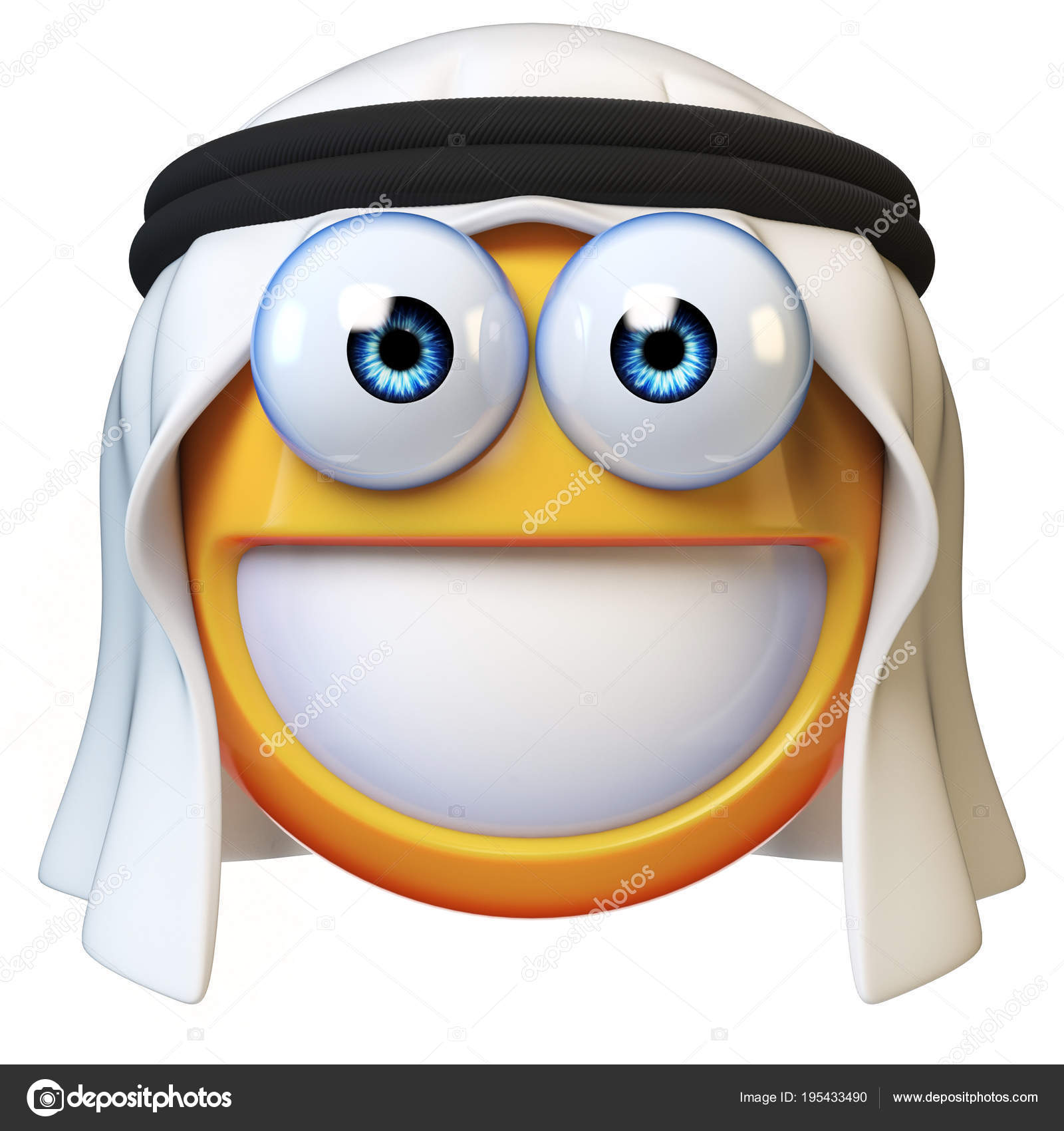Arab Emoji Isolated White Background Smiling Arabian Face Emoticon