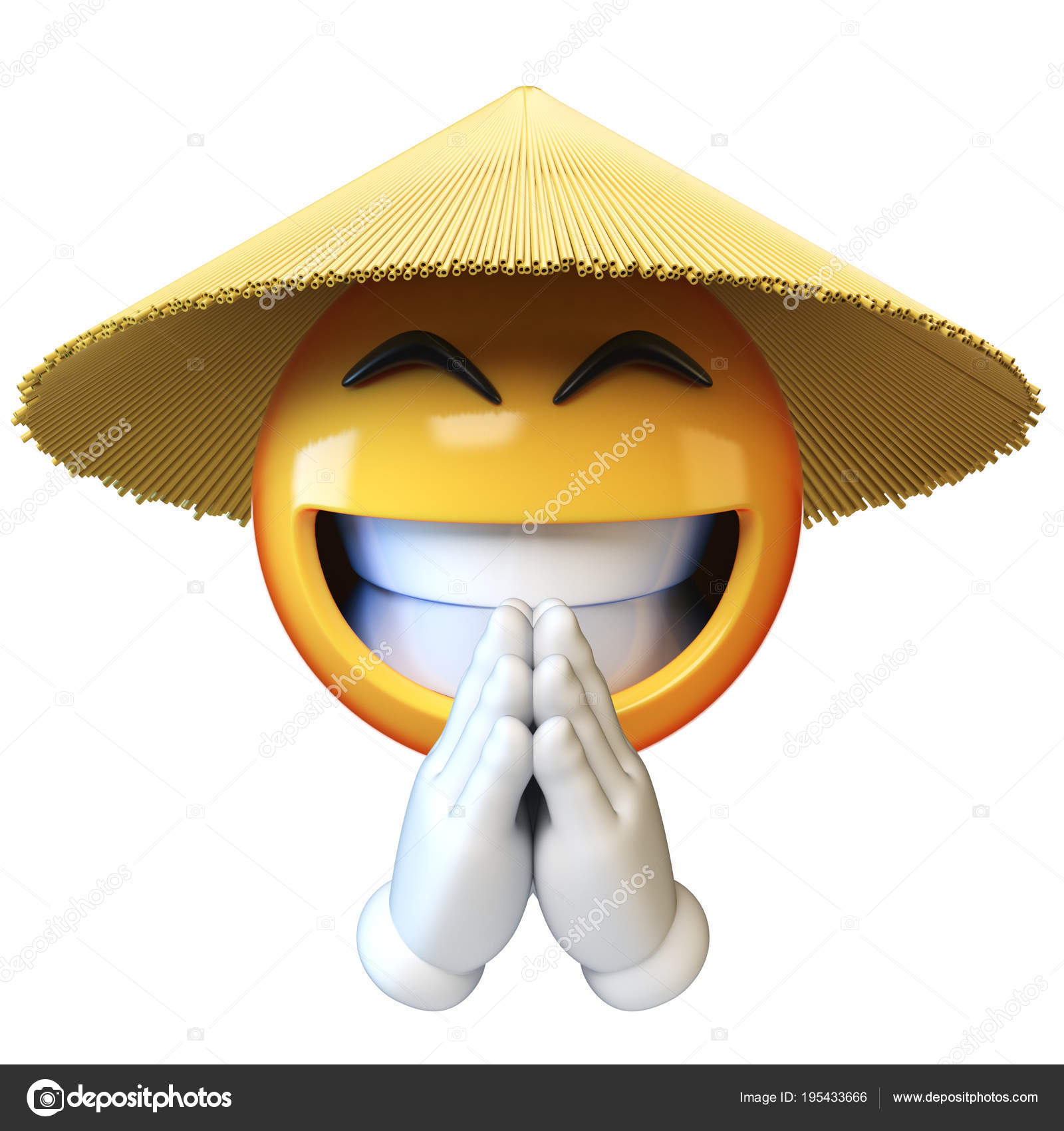 Asian Emoji Conical Straw Hat Isolated White Background Asian Emoticon  Stock Photo by ©koya979 195433666