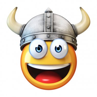Beyaz arka plan üzerinde Viking kask 3d render giyen ifade izole Viking emoji