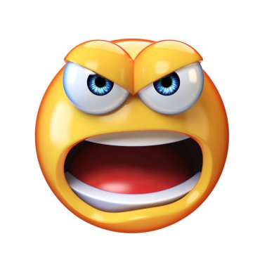 Beyaz arka plan üzerinde 3d render bağıran kızgın ifade izole kızgın emoji bağırarak