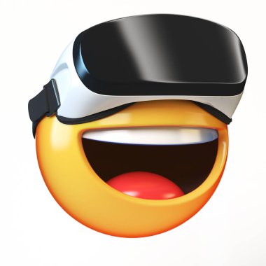 Emoji beyaz arka planda, sanal gerçeklik, 3d render ifade izole Vr kulaklık ile