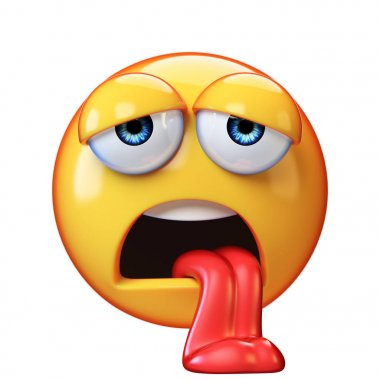 Yorgun emoji beyaz arkaplanda izole edilmiş, yorgun emoticon 3d görüntüleme