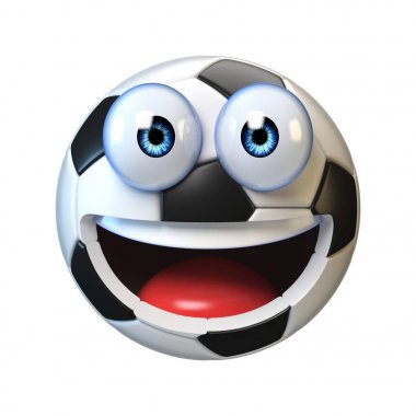 Futbol, futbol topu çizgi film yüz, spor emoji, futbol maskot 3d render