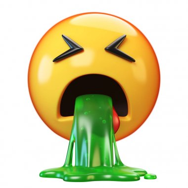 Kusan emoji beyaz arka planda izole edilmiş, tiksinmiş ya da hastalıklı ifade, kusan emoji 3D görüntüleme
