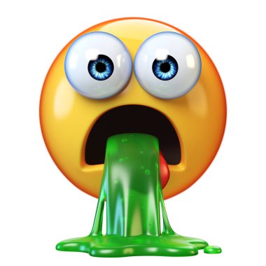 Kusan emoji beyaz arka planda izole edilmiş, tiksinmiş ya da hastalıklı ifade, kusan emoji 3D görüntüleme