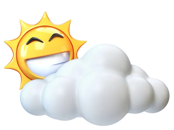 Ícone Tempo Ensolarado Com Nuvens Sol Emoji Com Desenho Animado — Fotografia de Stock
