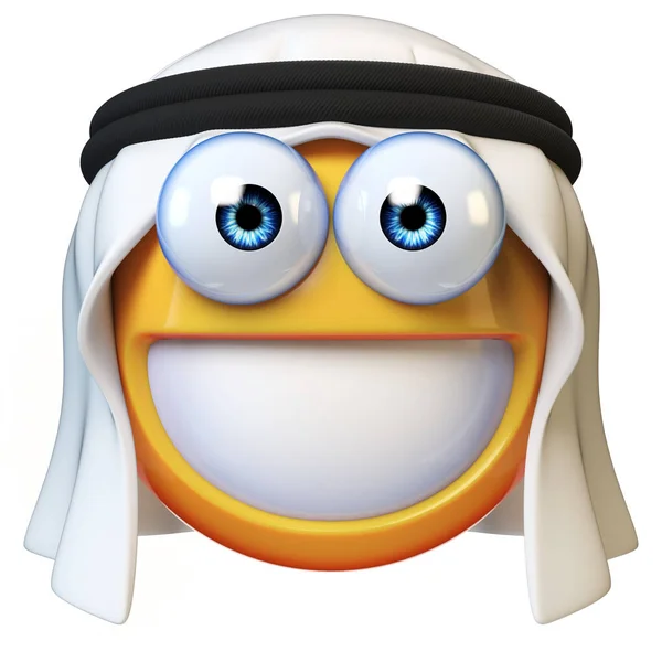 Emoji Arabe Isolé Sur Fond Blanc Sourire Émoticône Visage Arabe — Photo