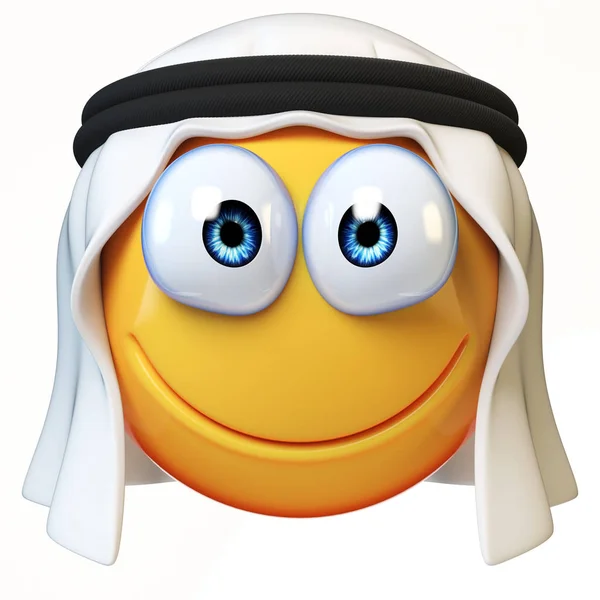 Arab Emoji Isolated White Background Smiling Arabian Face Emoticon Rendering — Stock Photo, Image