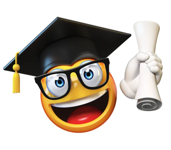 Emoji Studente Laureato Isolato Sfondo Bianco Emoticon Indossa Berretto Laurea — Foto Stock