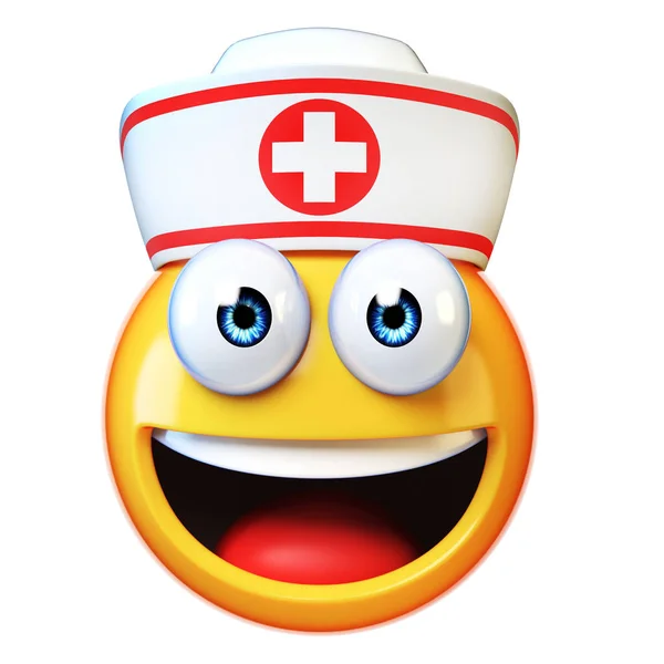 Enfermeira Emoji Isolado Fundo Branco Primeiros Socorros Emoticon Médico Hospital — Fotografia de Stock