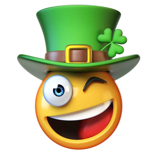 Emoji Зеленим День Святого Патріка Капелюх Чотири Конюшина Ірландський Смайлика — стокове фото