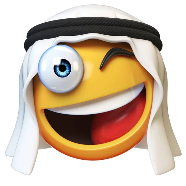 Підморгує Арабські Emoji Ізольовані Білому Тлі Посміхаючись Аравійського Личко Смайлик — стокове фото