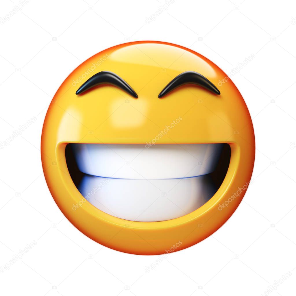 Happy emoji isolated on white background, smiling face emoticon 3d rendering