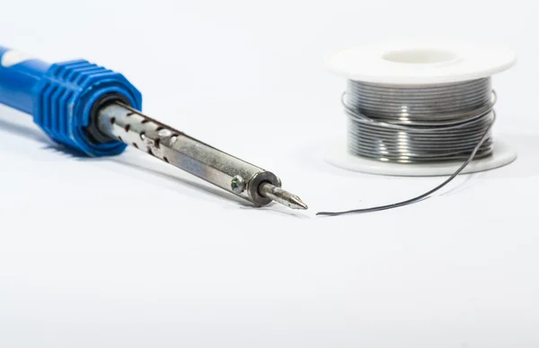 Soldering iron and soldering wire — Stock Photo, Image