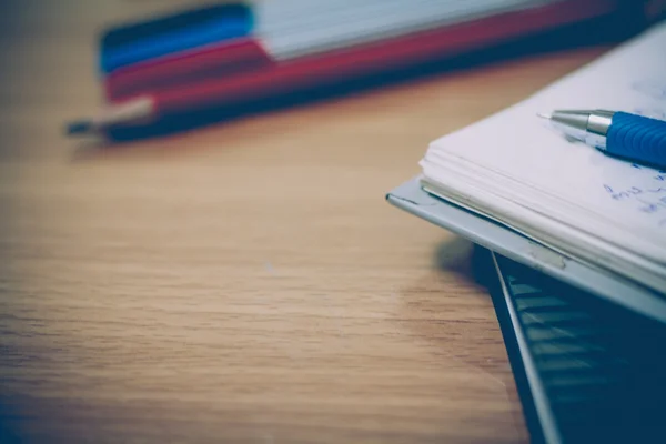 Workplace with pens,pencil and notepad,diary — Stock Photo, Image