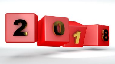 Kırmızı küpleri ile 2018 yazıt. 3D render.