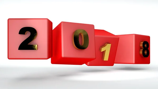 Kırmızı küpleri ile 2018 yazıt. 3D render.