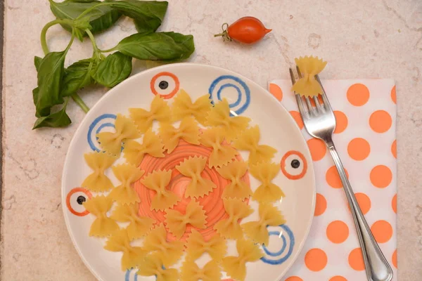 Italian Pasta Ingredients Tomato Basil — Stock Photo, Image