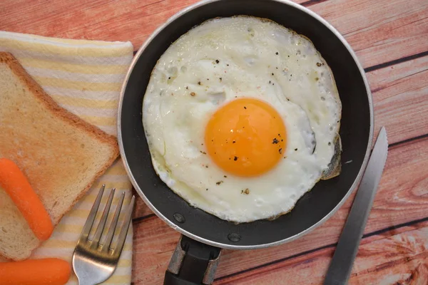 Ägg Tillagat Kastrull Frukost Mat — Stockfoto