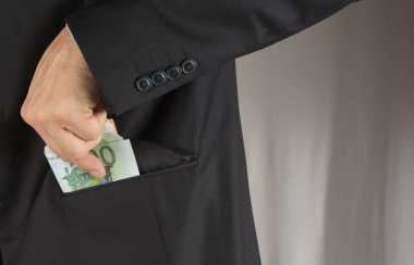 Pencil pusher asking for a bribe in euros or in dollars