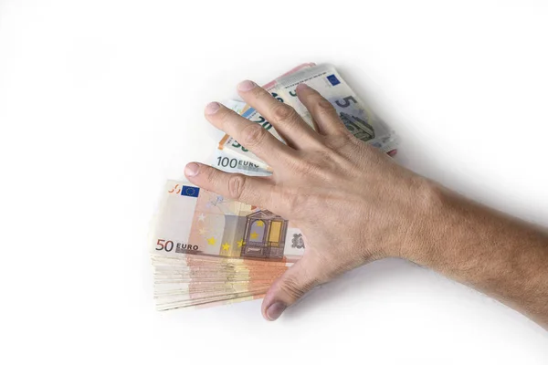 Mano Masculina Extendida Sobre Dinero Euros — Foto de Stock