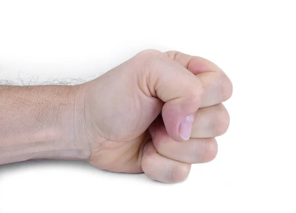 Caucasiano Mão Masculina Mostrando Unhas Fundo Branco — Fotografia de Stock