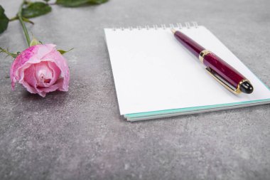 Pembe gül ve dolgulu ya da boş kopya alanı olan tebrik kartı