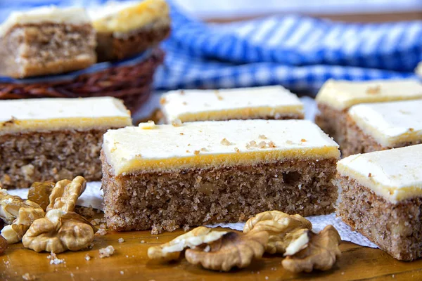 Freshly Baked Wulnuts Cake Yolk Topping — Stock Photo, Image
