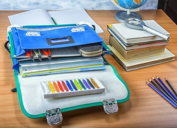 School Bag Books Notebooks Pen Pencils — Stock Photo, Image