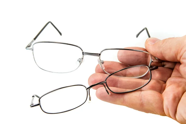 Eye Glasses Metal Frame Hand White Background — Stock Photo, Image