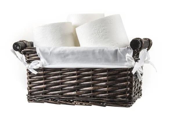Basket Full Toilet Paper White Background — Stock Photo, Image