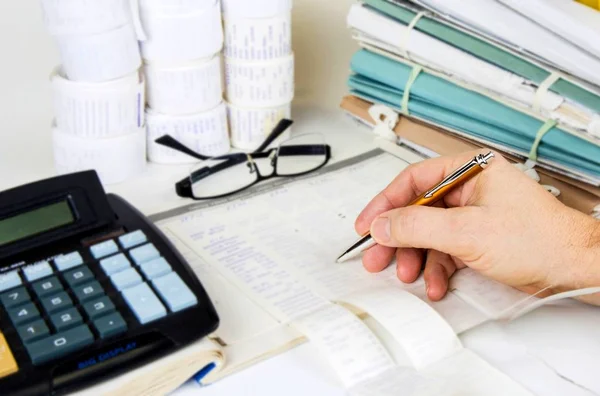 Bokföringsfiler Och Verktyg Med Glasögon Revisionskoncept — Stockfoto