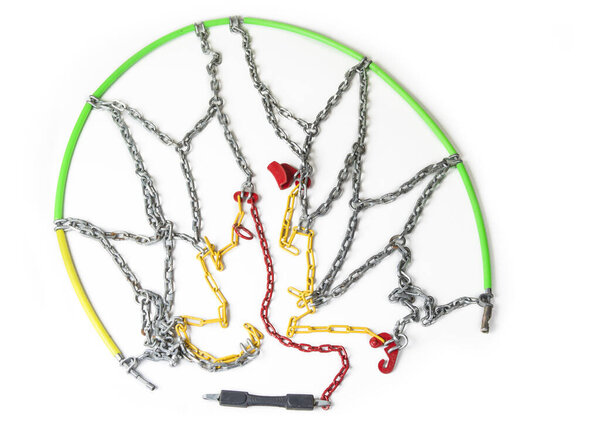 Snow chains for cars on the white background