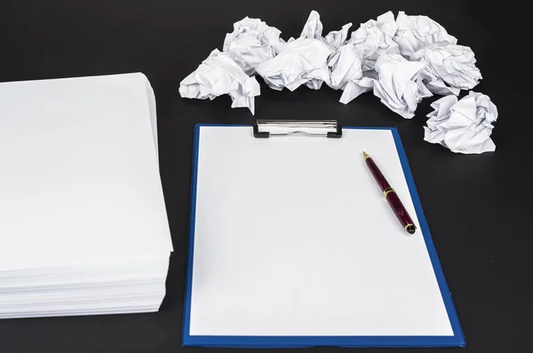 Blocco Note Penna Puliti Con Concetto Ufficio Carta Palla Posto — Foto Stock