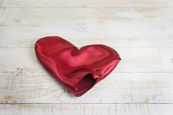 Step Step How Make Heart Red Satin Textile Valentine Day — Stock Photo, Image