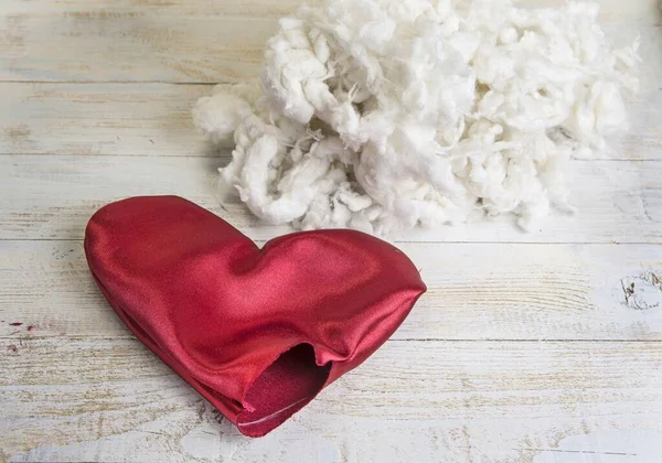 Step Step How Make Heart Red Satin Textile Valentine Day — Stock Photo, Image